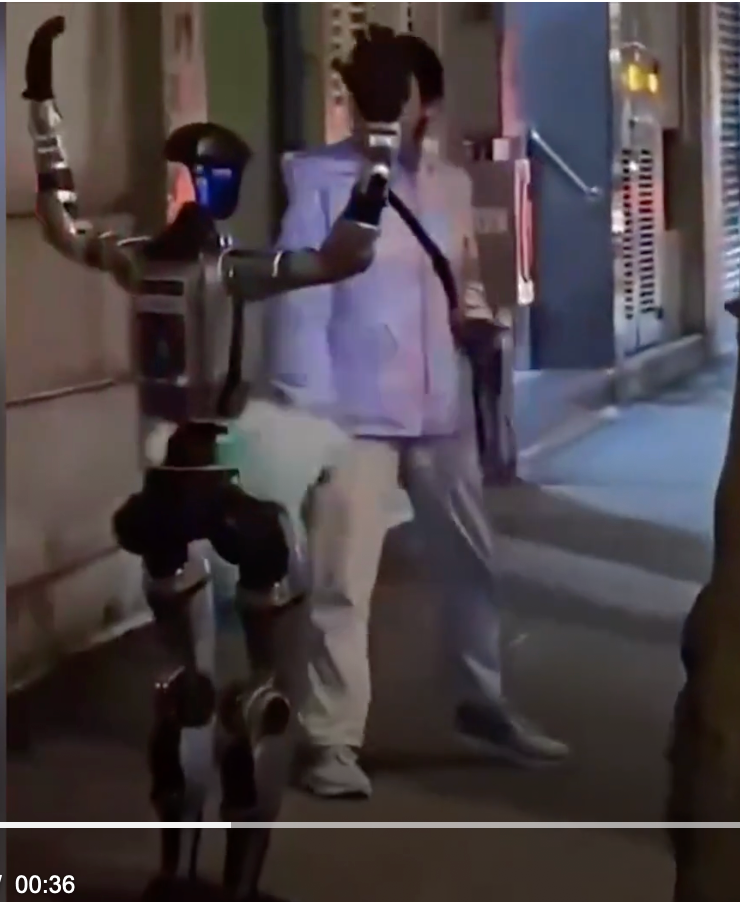 Robot umanoide insegue e spaventa una donna in strada