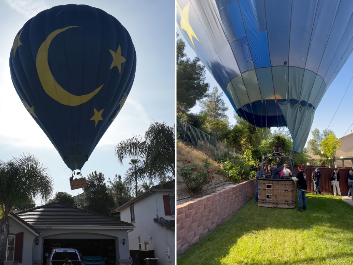 Mongolfiera perde quota e atterra in un giardino in California