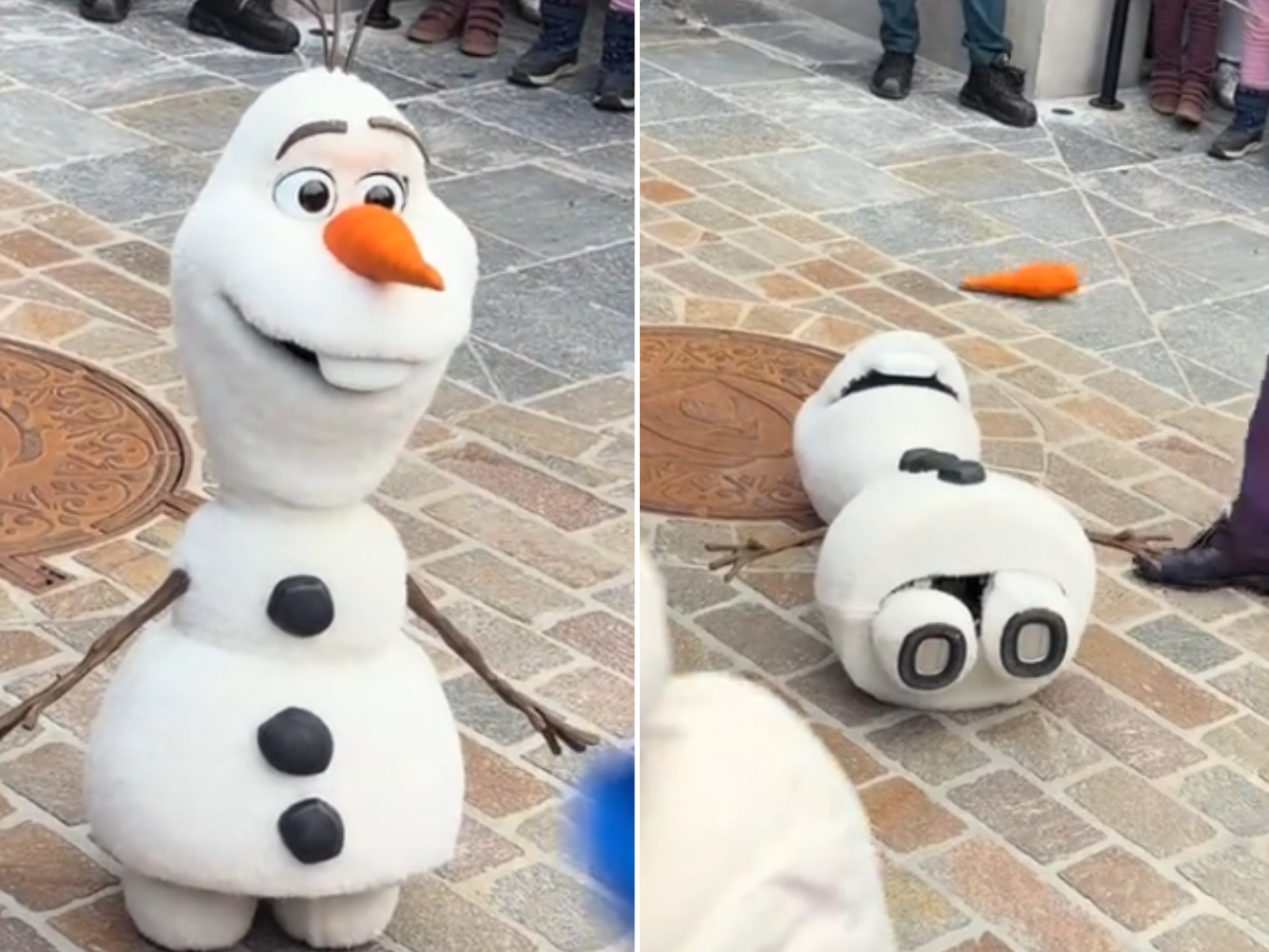 Il nuovo Olaf robotico crolla davanti ai fan nel nuovo parco Disney