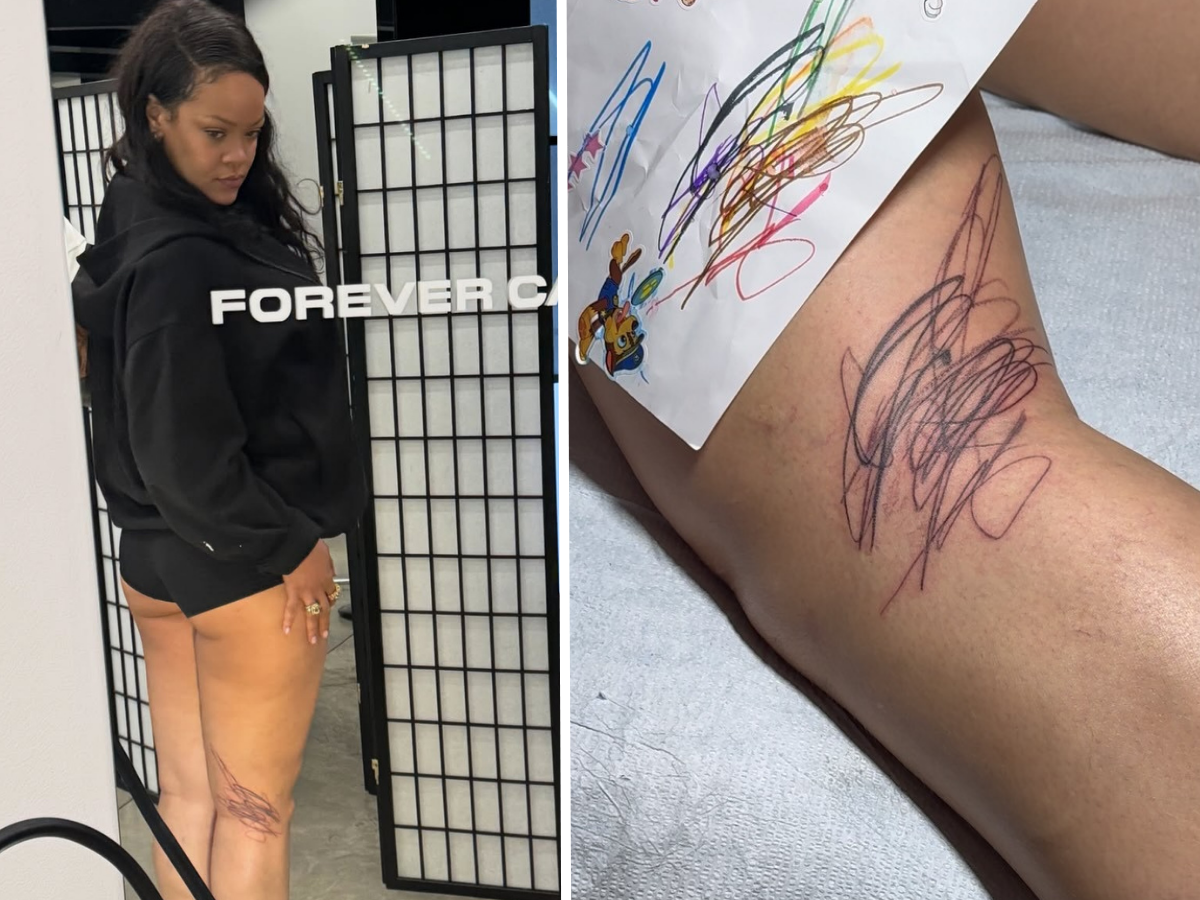 Rihanna, il nuovo tatuaggio è un disegno dei figli: il significato