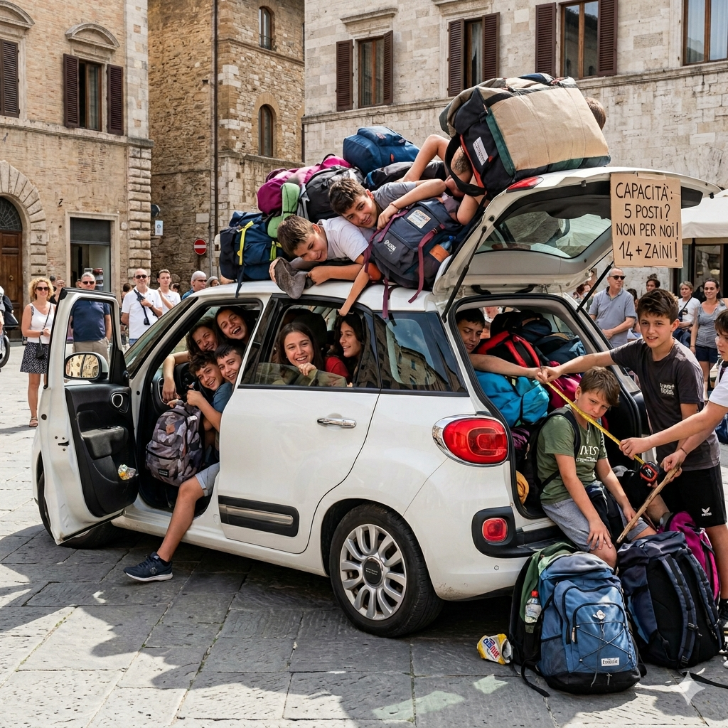 Trasporto abusivo, carica 14 bambini su una Fiat500 L