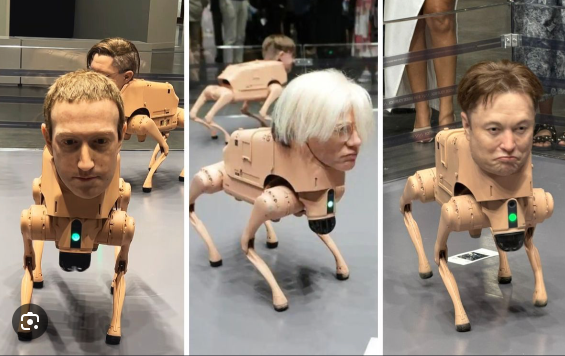 Cani robot con volti di miliardari