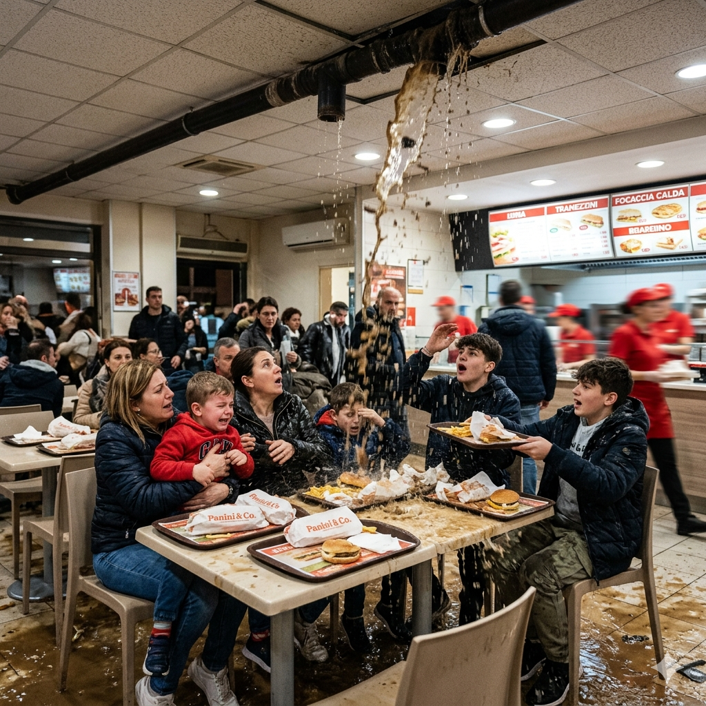 Scoppiano i tubi delle fogne nel soffitto, clienti del fast food ricoperti di liquami