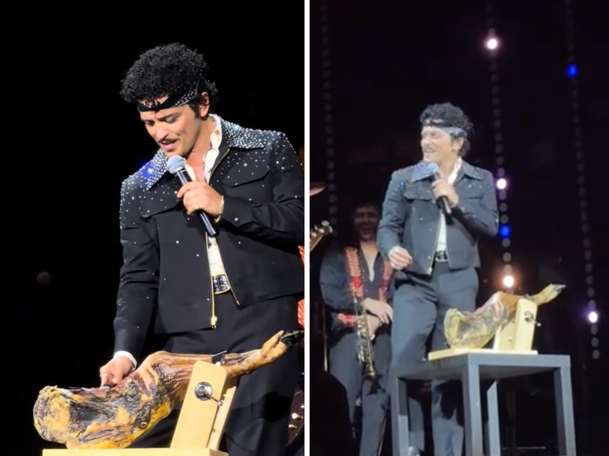 Bruno Mars ferma il concerto e si mette a tagliare il prosciutto