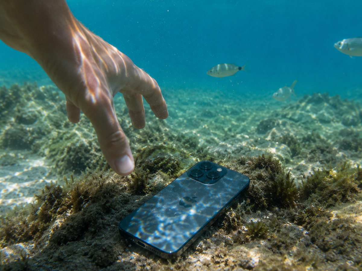 Telefono cade in mare e continua a filmare: recuperato senza danni