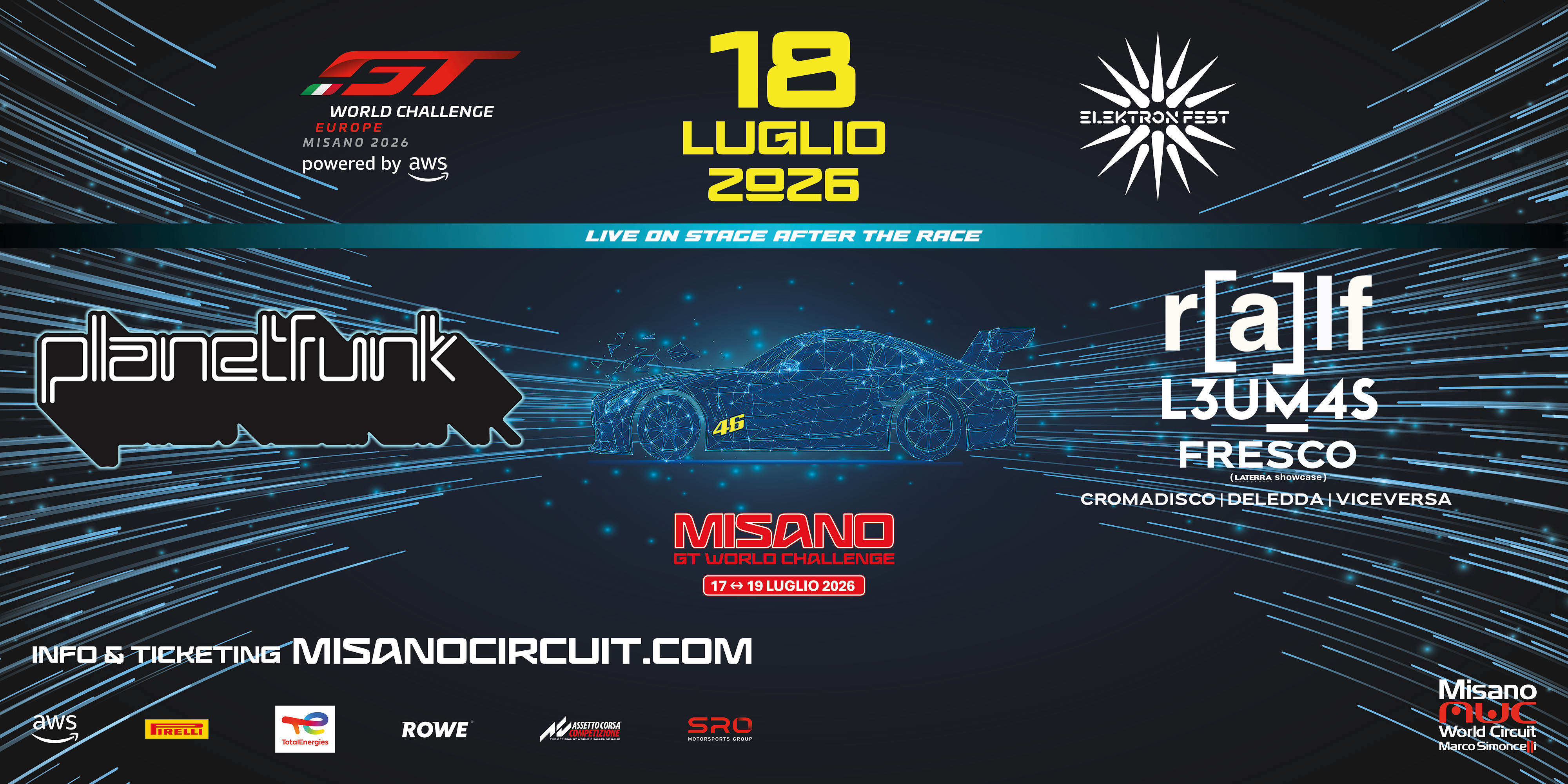 MISANO WORLD CIRCUIT: IL GT WORLD CHALLENGE EUROPE DA’ IL VIA A ELEKTRONFEST!