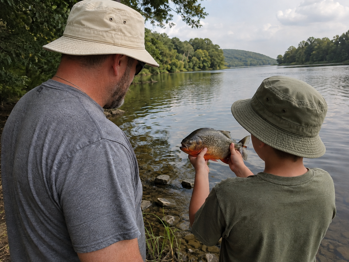 Pescano per sbaglio un piranha nel lago: la scoperta del figlio