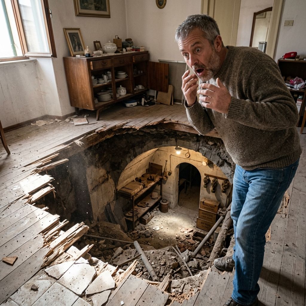 Terni, crolla il pavimento e appare un rifugio antiaereo della Seconda Guerra Mondiale