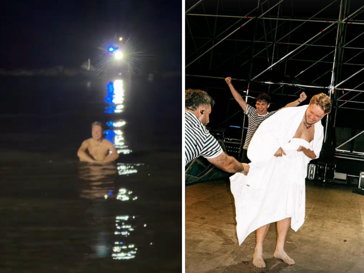 Alfa, finale da brivido: si tuffa in mare dopo il concerto