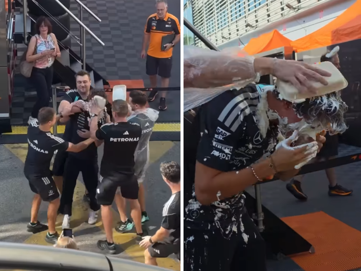 Torta in faccia per Kimi Antonelli a Monza: lo scherzo dei meccanici