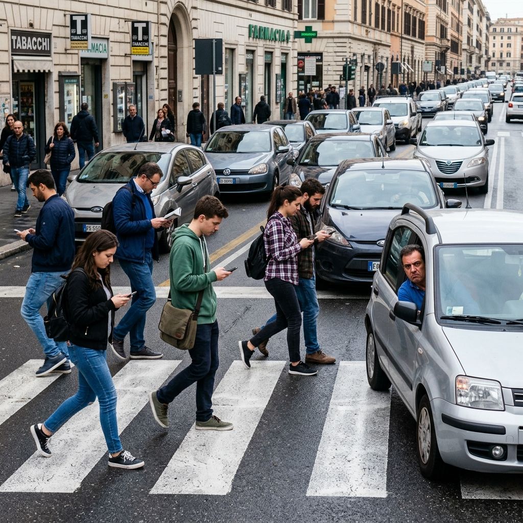 Multe da 75 euro per i pedoni che attraversano scrollando sullo smartphone