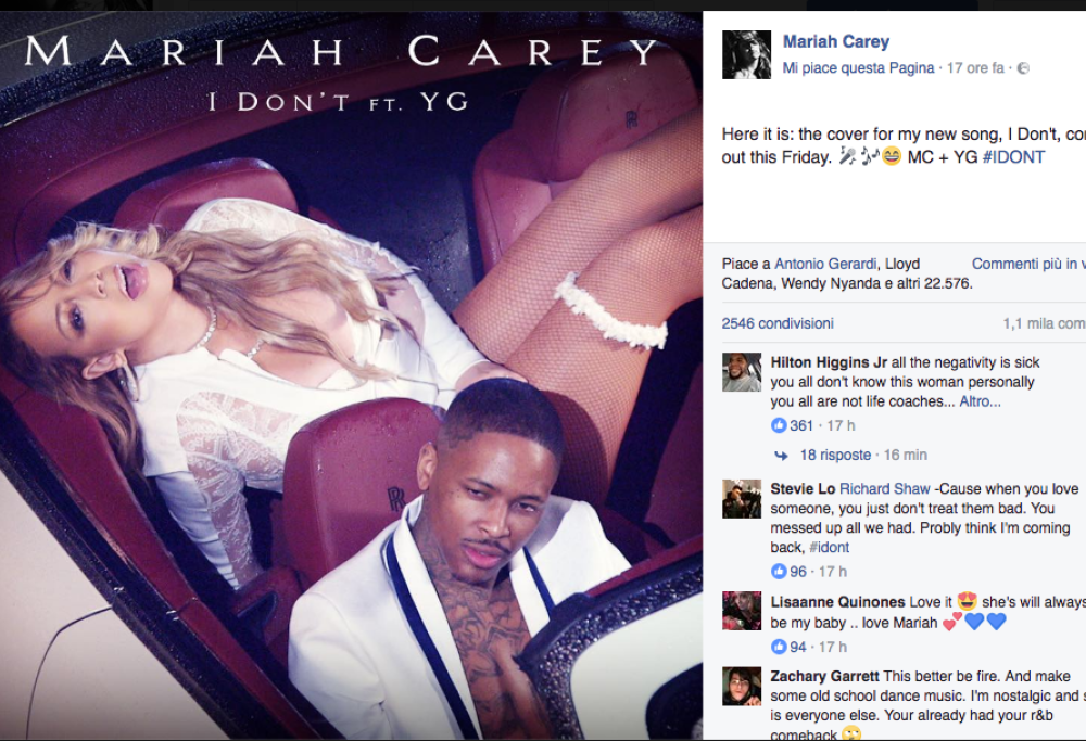 Mariah Carey svela la sexy copertina della sua nuova canzone