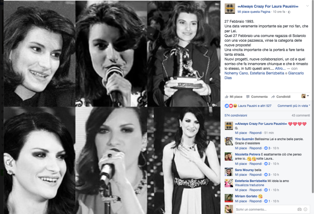 Laura Pausini festeggia “La Solitudine” con una foto su Facebook