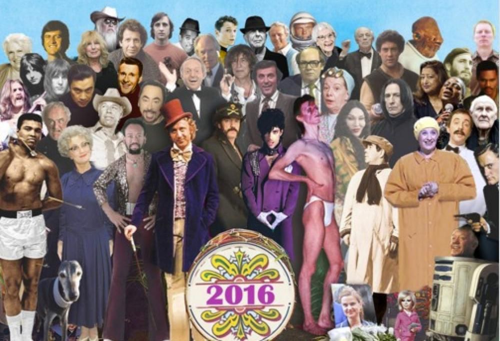 La copertina di Sgt. Pepper’s ridisegnata con le star scomparse nel 2016.