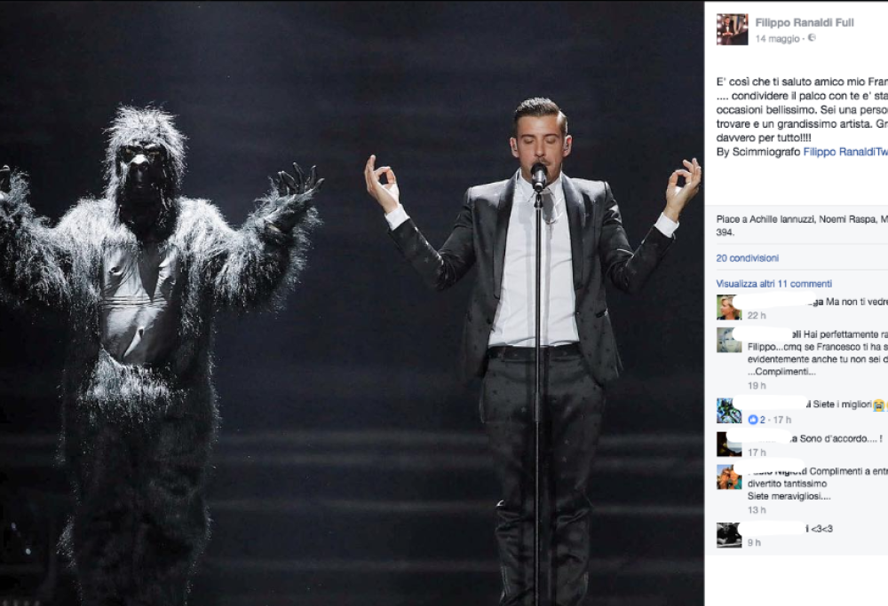 Bye bye scimmia: l’addio tra Francesco Gabbani e  il gorilla ballerino