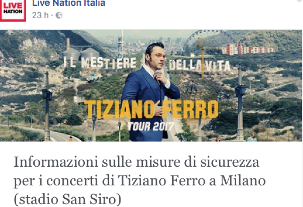 Tiziano Ferro a San Siro.  Misure di sicurezza e oggetti non consentiti