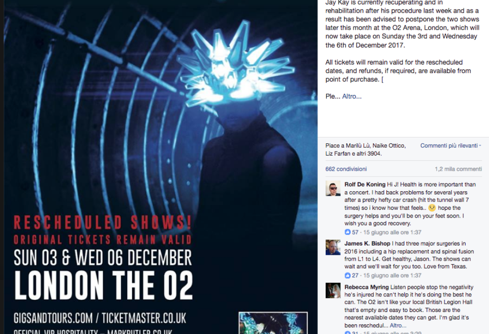 Jamiroquai: concerti annullati