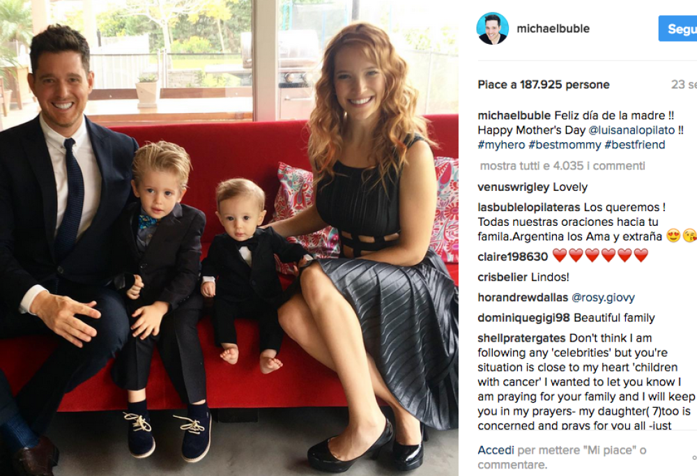 Michael Bublé: il figlio Noah è uscito dall’ospedale