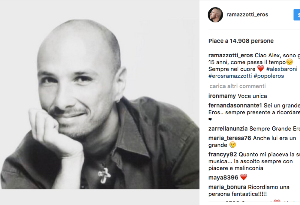 Giorgia ed Eros Ramazzotti ricordano Alex Baroni