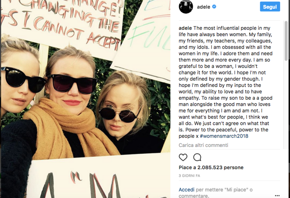Anche Adele alla marcia di Los Angeles contro le molestie