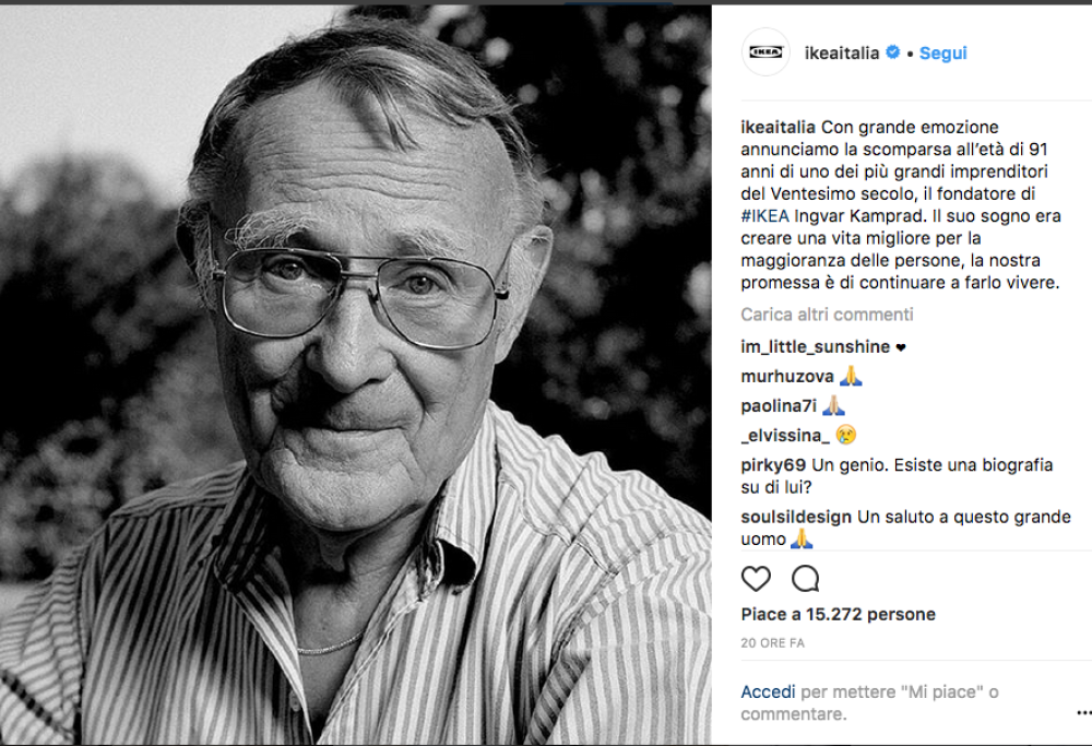 Ikea: è scomparso il fondatore Ingvar Kamprad