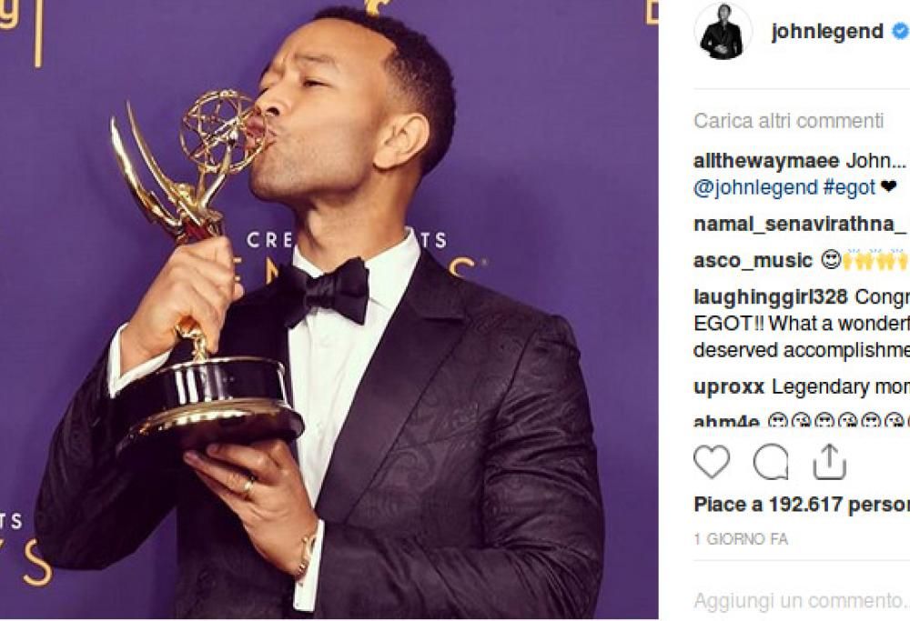 John Legend nella storia: ha completato un “EGOT”, ha vinto cioè un Emmy, un Grammy, un Oscar e un Tony Award