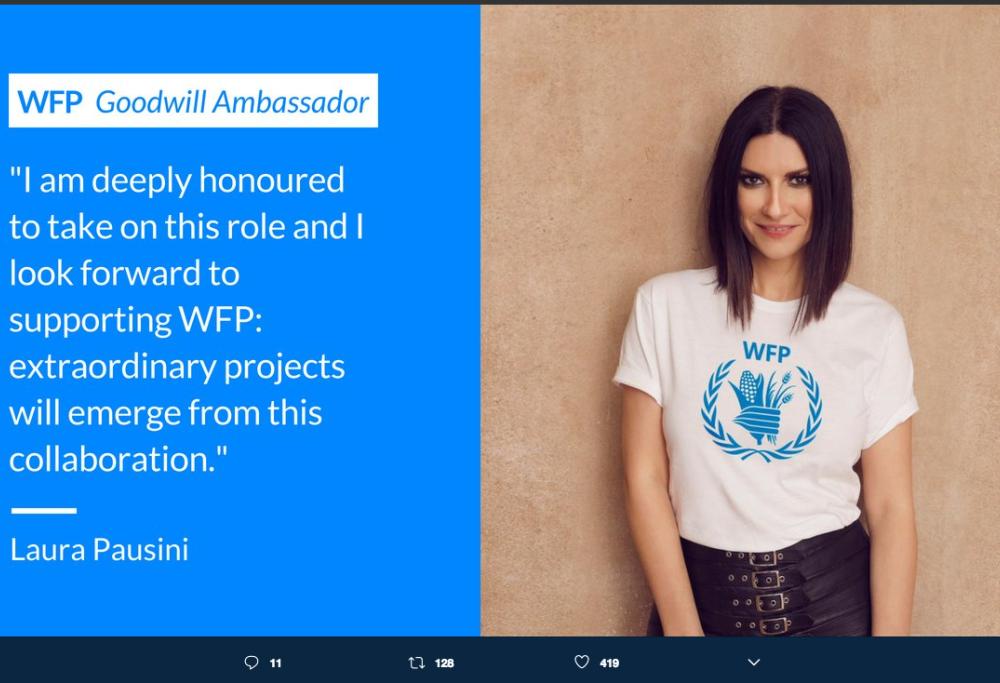 Laura Pausini ambasciatrice del World Food Programme