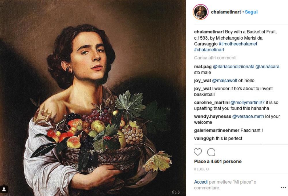 Timothée Chalamet  in tutti i capolavori dell’arte: ecco l’account Instagram tutto da ridere