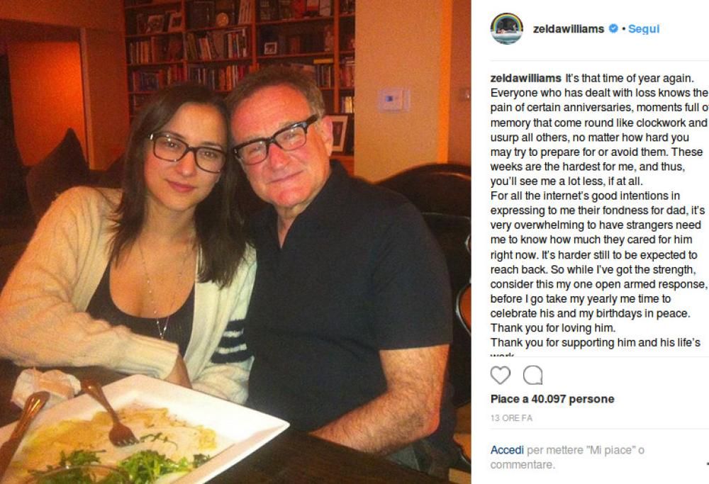 Il 21 luglio Robin Williams avrebbe compiuto 67 anni: il ricordo della figlia