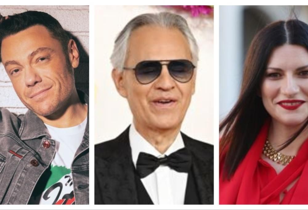 Tiziano Ferro, Ed Sheeran  e Laura Pausini cantano Con te partirò a pranzo con Andrea Bocelli: il video