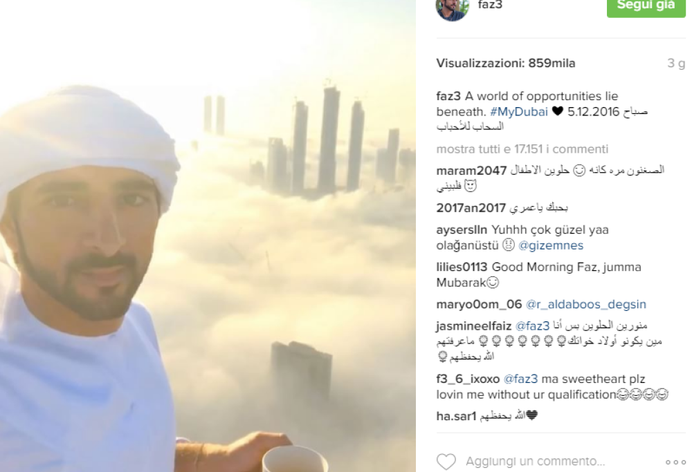 La pausa caffè tra le nuvole del principe di Dubai