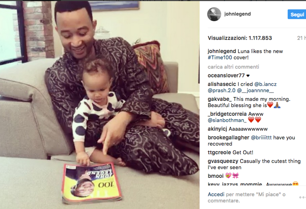 La figlia di John Legend ammira felice il papà sulla copertina di Time. Guarda il commovente video