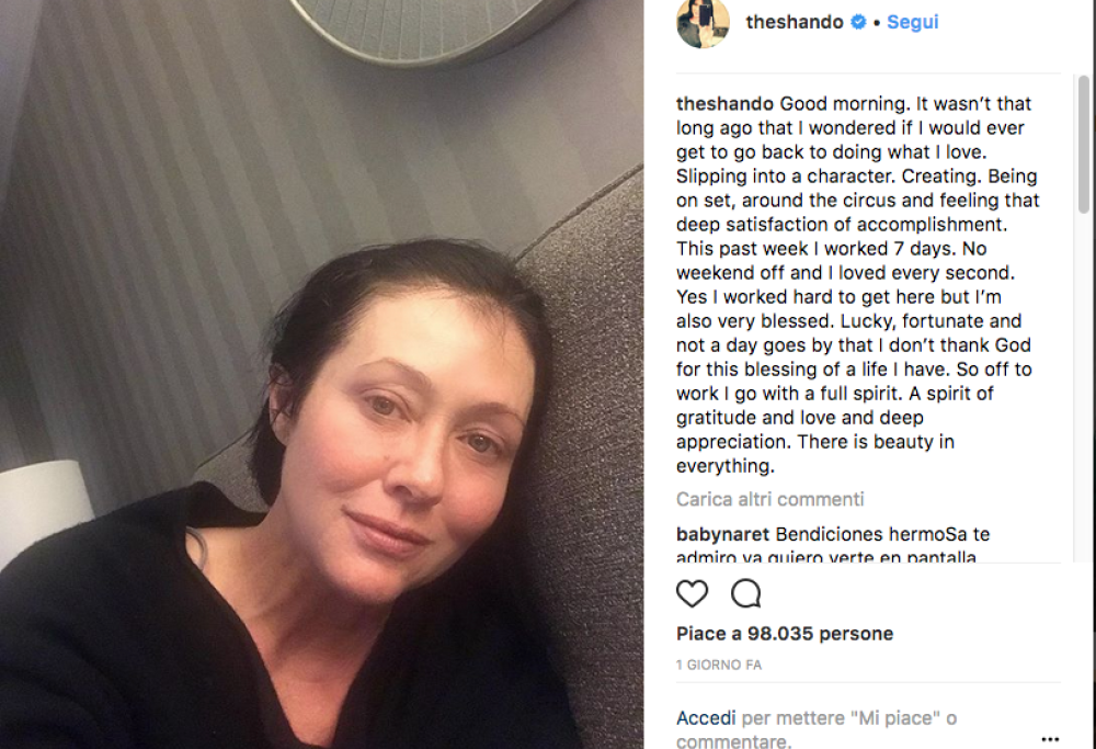 C’è bellezza in ogni cosa: il commovente messaggio di Shannen Doherty