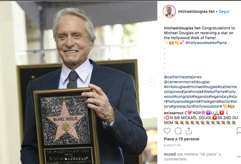 Michael Douglas: la commovente cerimonia sulla Hollywood Walk of Fame alla presenza del padre Kirk