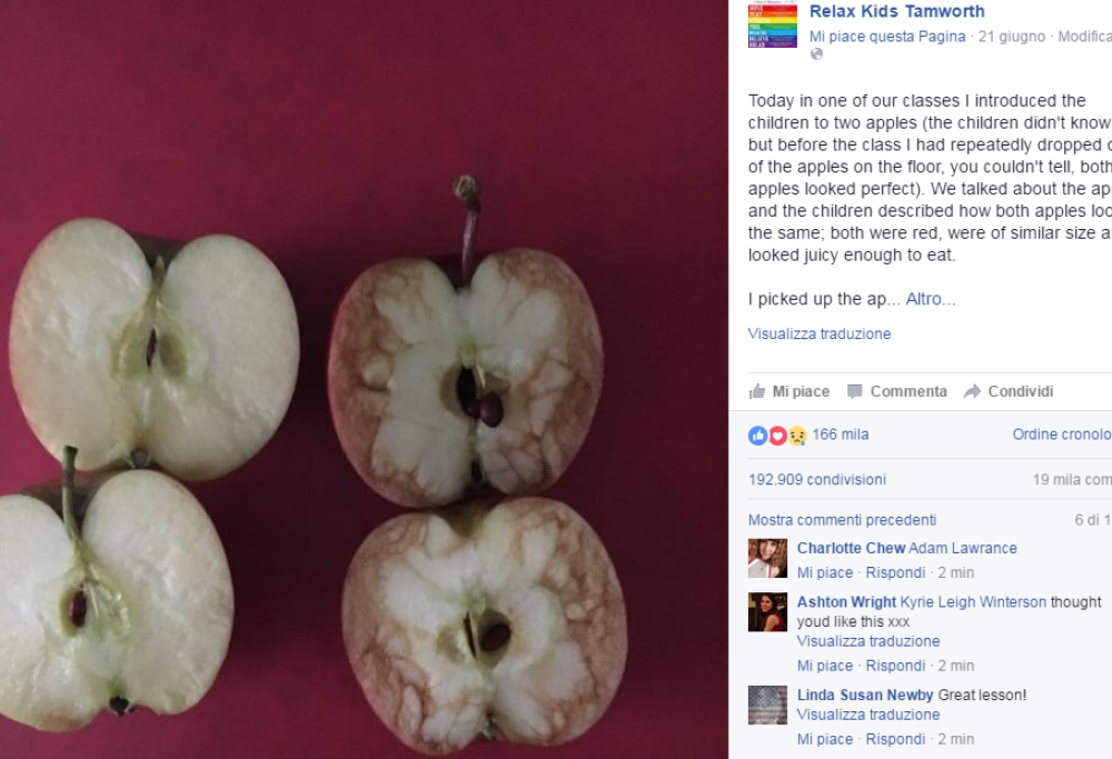 Il bullismo spiegato ai bambini con due mele