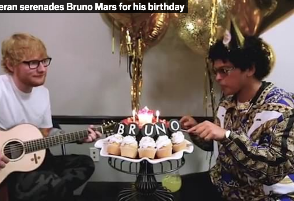 Ed Sheeran canta buon compleanno a Bruno Mars: il video