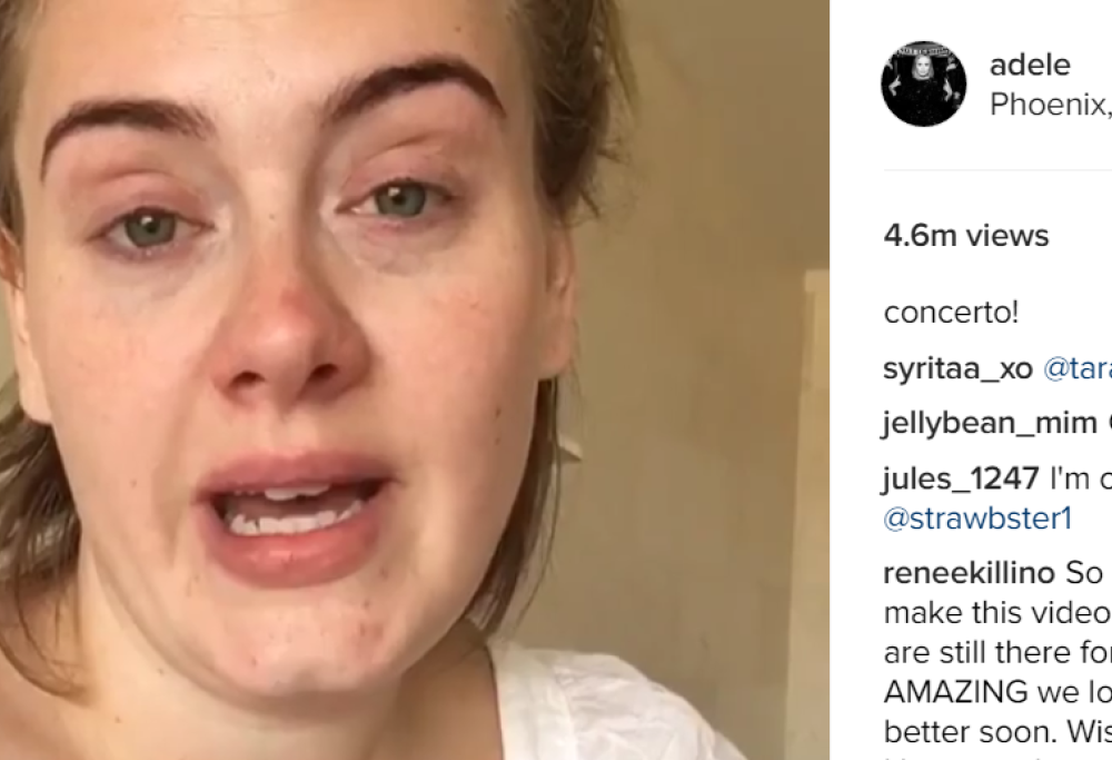 Adele senza trucco e raffreddata  annuncia con un video la cancellazione di un concerto