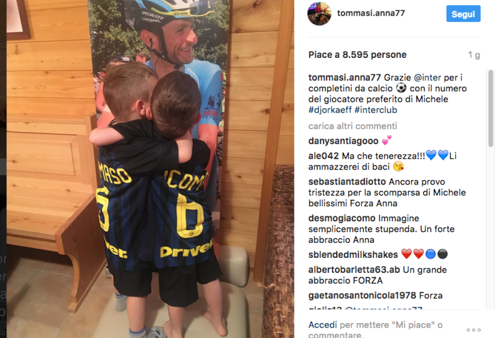 I figlioletti di Michele Scarponi  ricevono un regalo dall’Inter: il post della mamma commuove il web