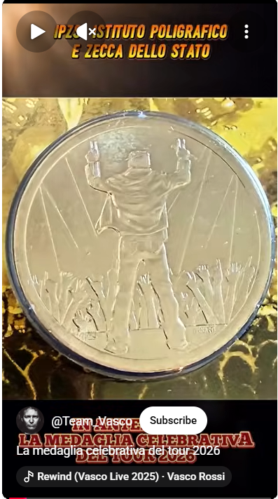 Close-up of a silver commemorative coin with a raised-armed figure, set against a natural background; video overlays promote the 2026 tour.