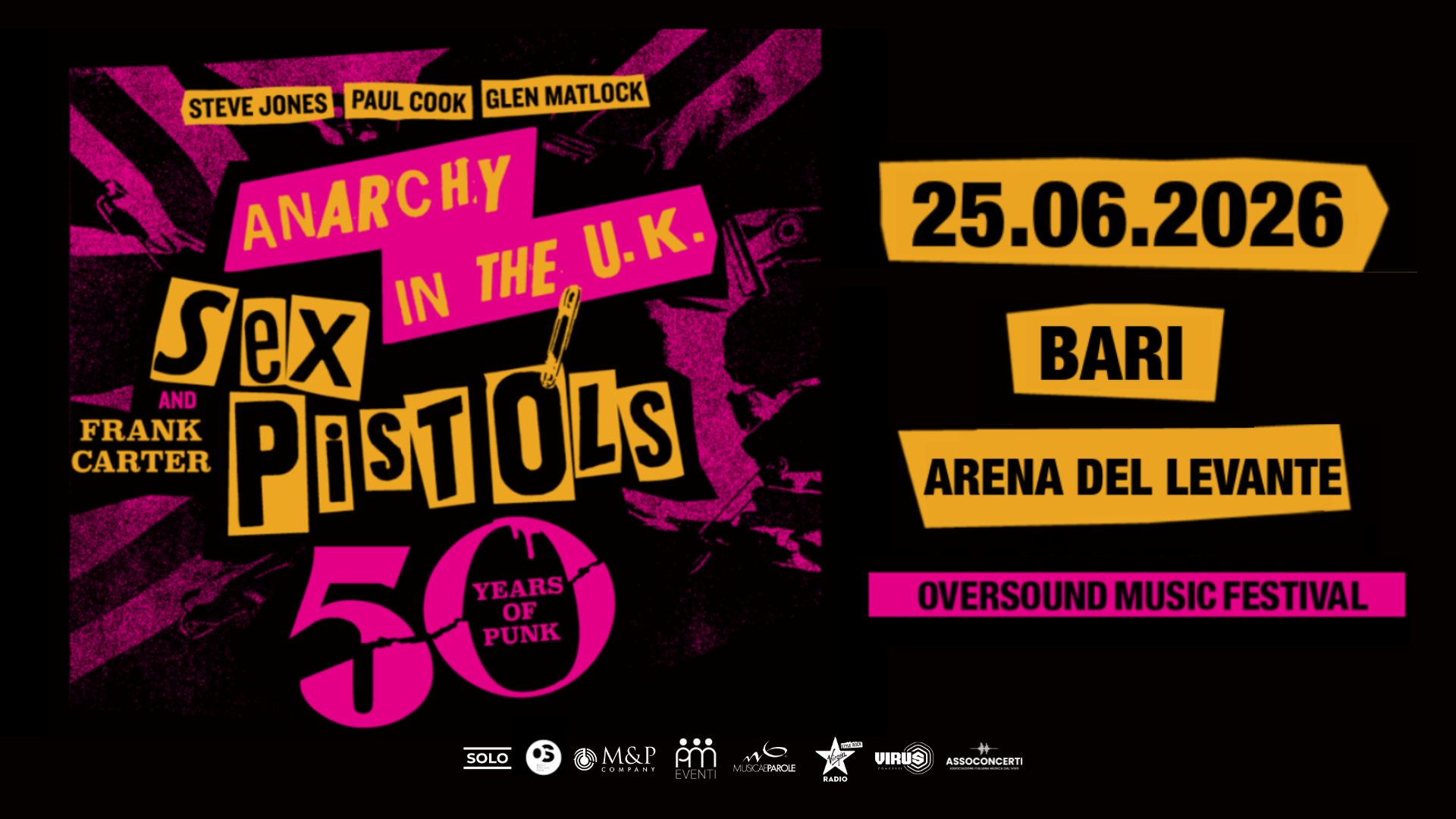 Sex Pistols feat. Frank Carter: UFFICIALE in concerto a Bari il 25 giugno 2026. Tutte le info e biglietti