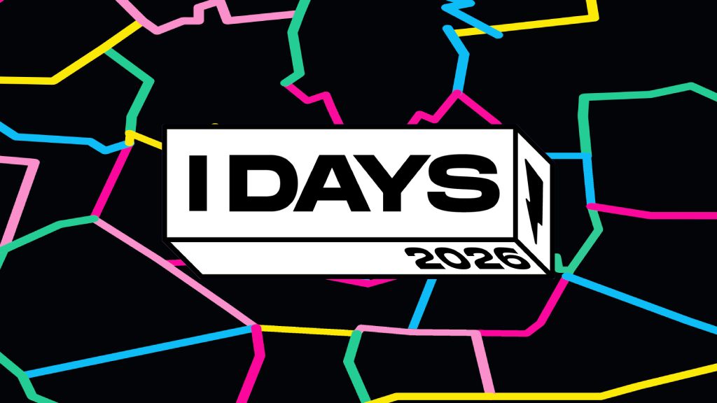 Promotional banner with a white 3D sign reading '1 DAYS' and '2026' on a black background, surrounded by colorful neon line art.