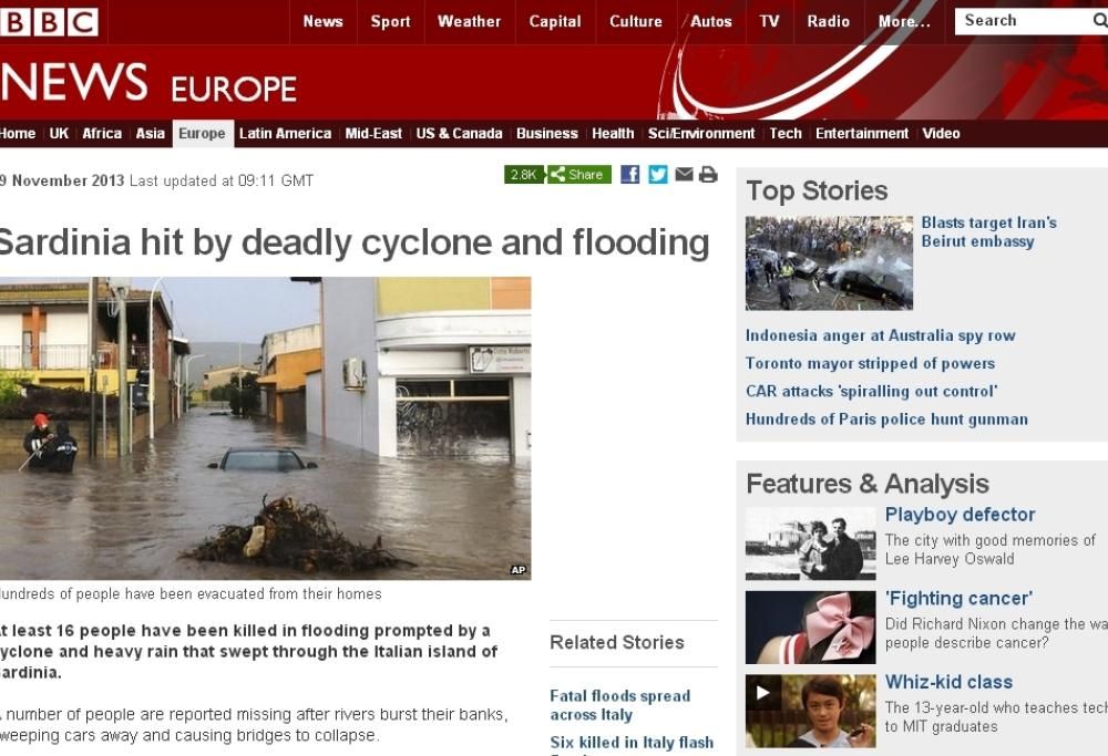 La tragedia in Sardegna sui siti esteri.