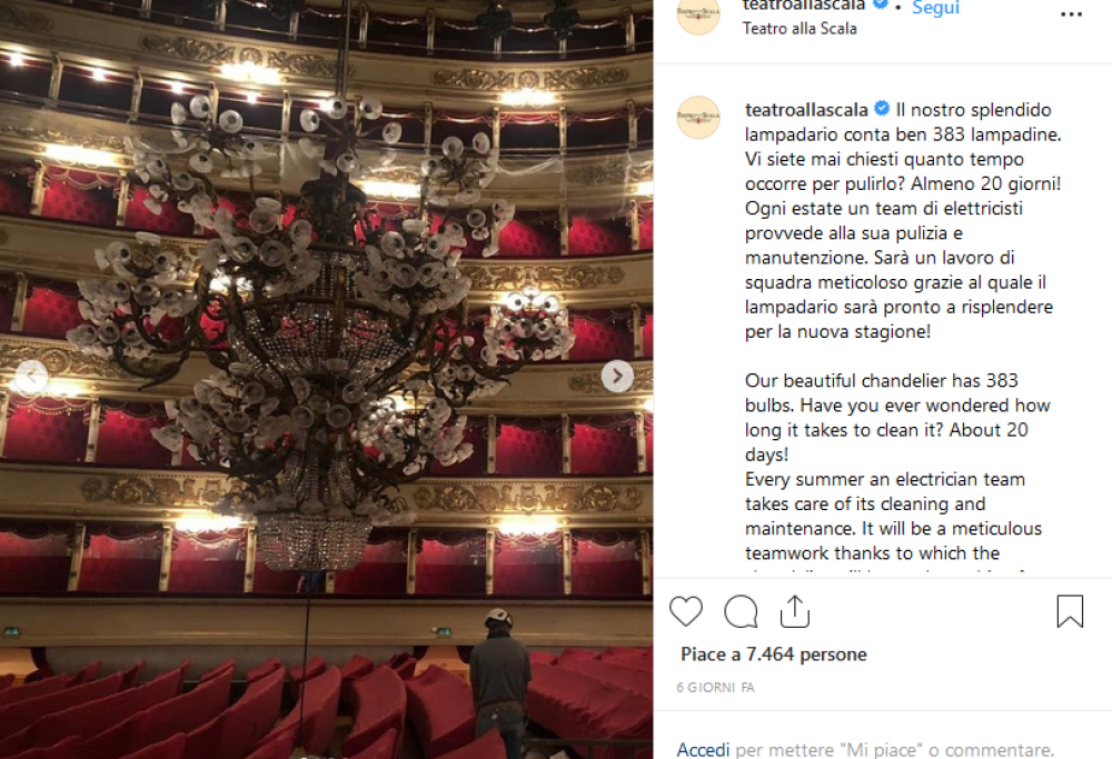 Teatro alla Scala: le incredibili pulizie del suo maestoso lampadario
