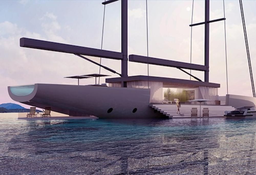 Lo yacht in vetro con oceano a vista