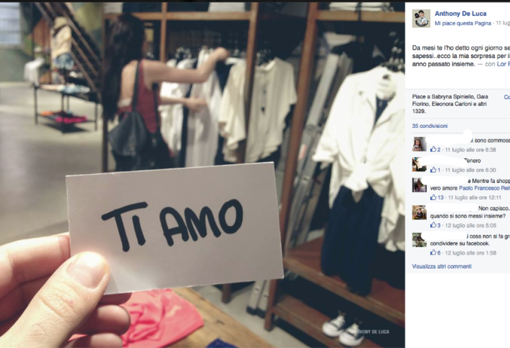 La dichiarazione d’amore lunga un anno postata a sorpresa su Facebook