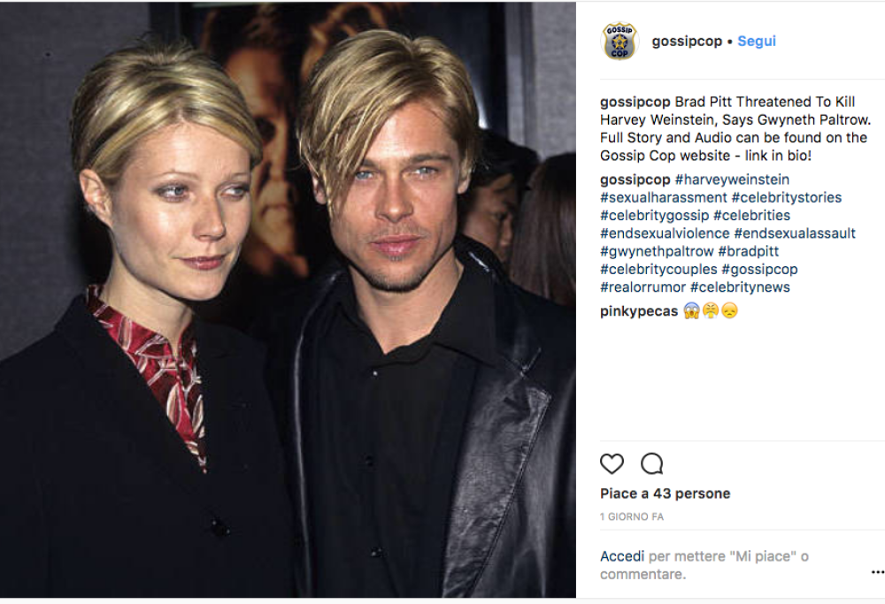 Gwyneth Paltrow: Brad Pitt, che eroe: mi ha difeso da Weinstein!