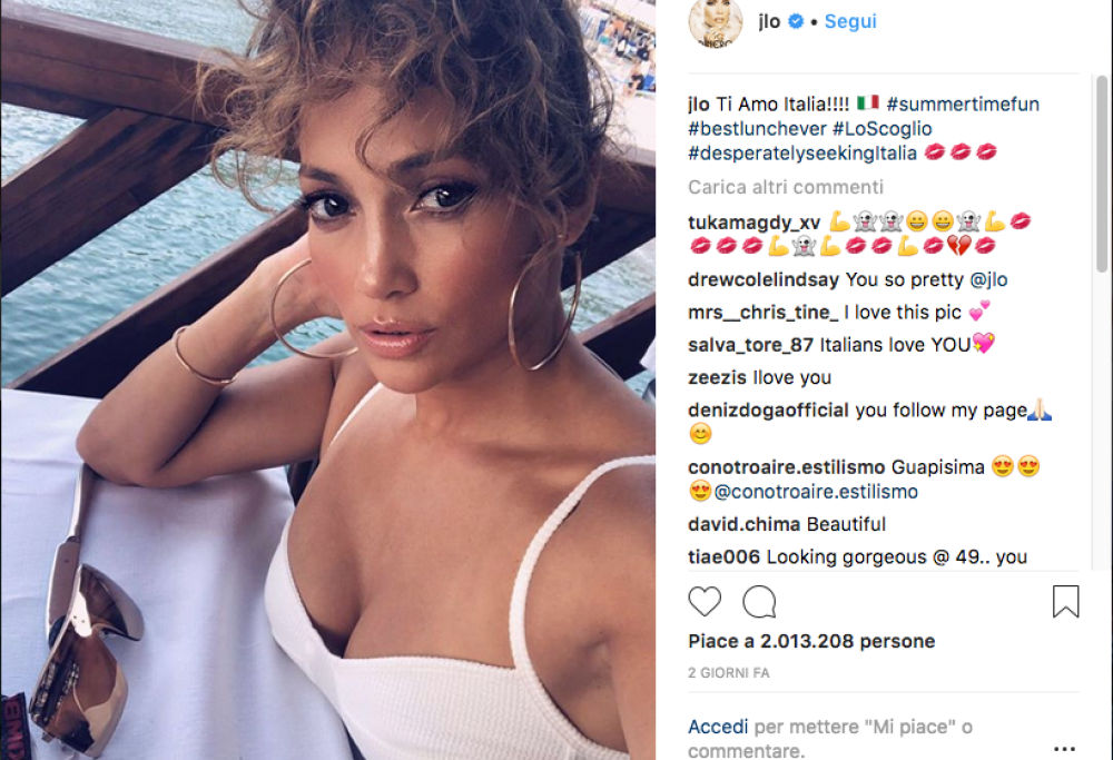 Jennifer Lopez ama l’Italia