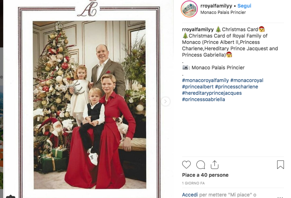 Gli auguri di Natale del Principe Alberto e della Principessa Charlene