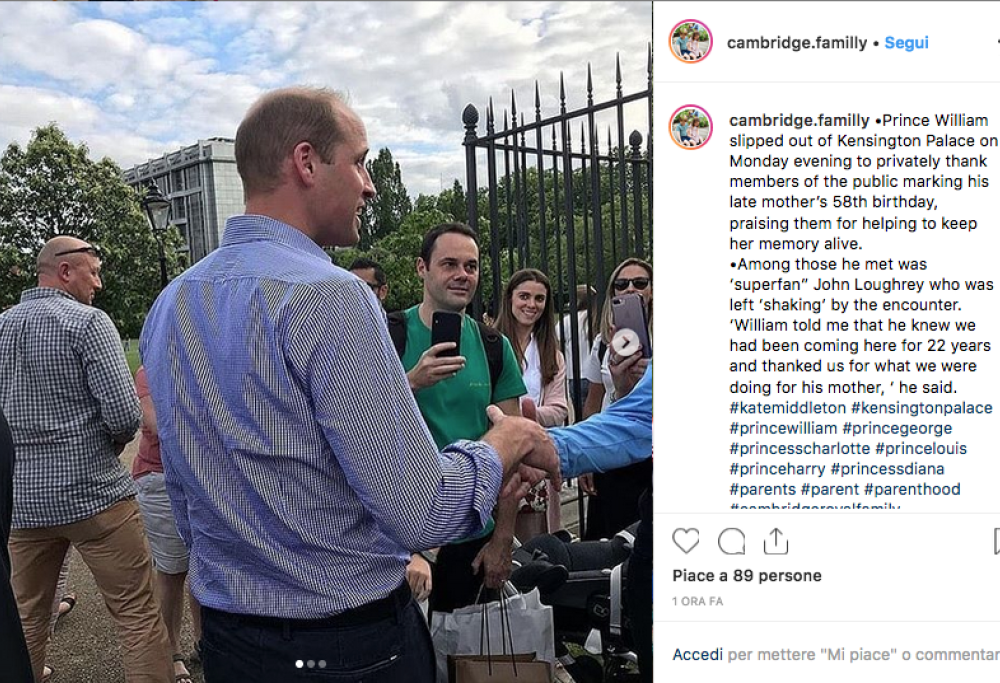 Lady Diana: il Principe William ringrazia la folla accorsa a ricordarla